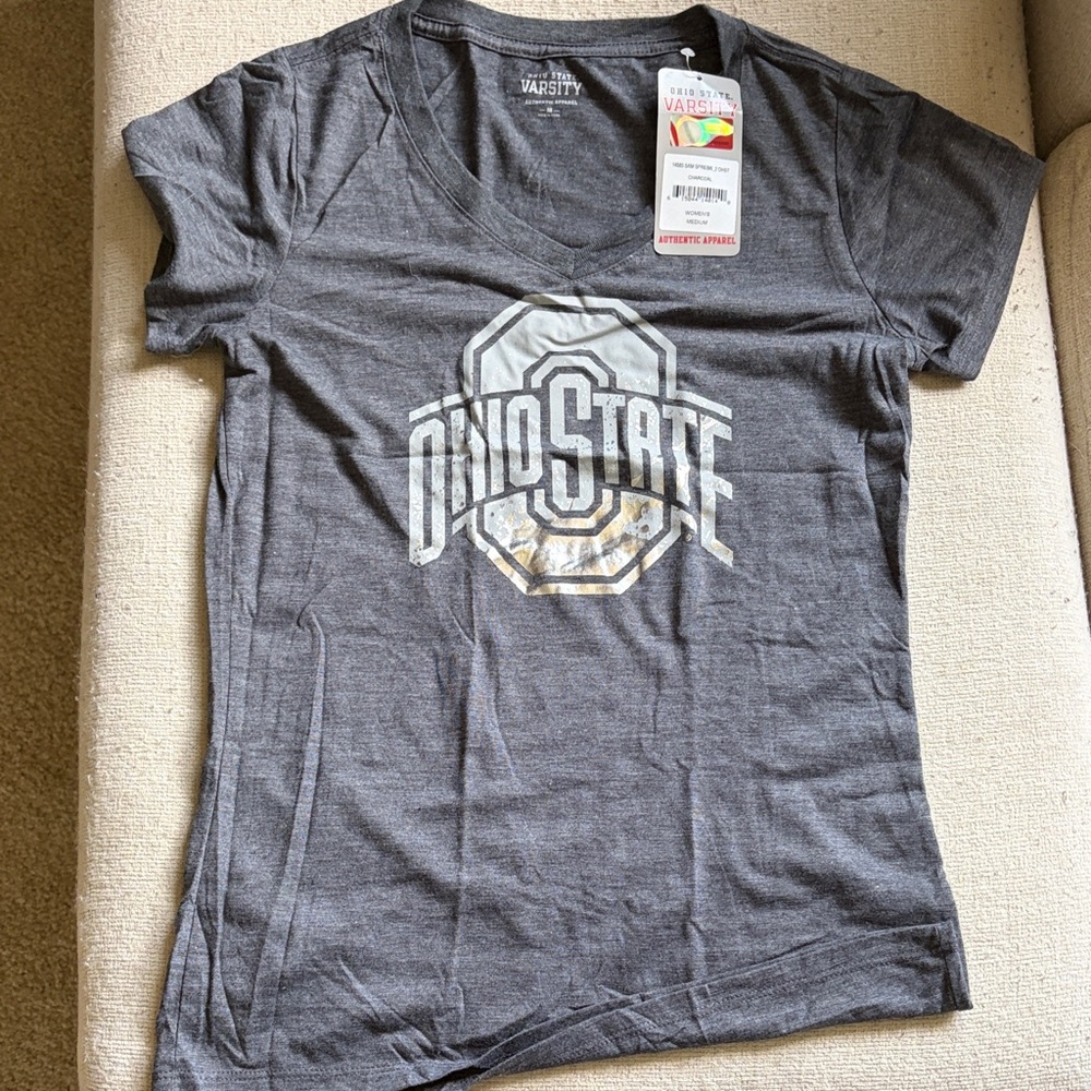 Varsity Gray Ohio State Short Sleeve Tee with White and Gold Logo